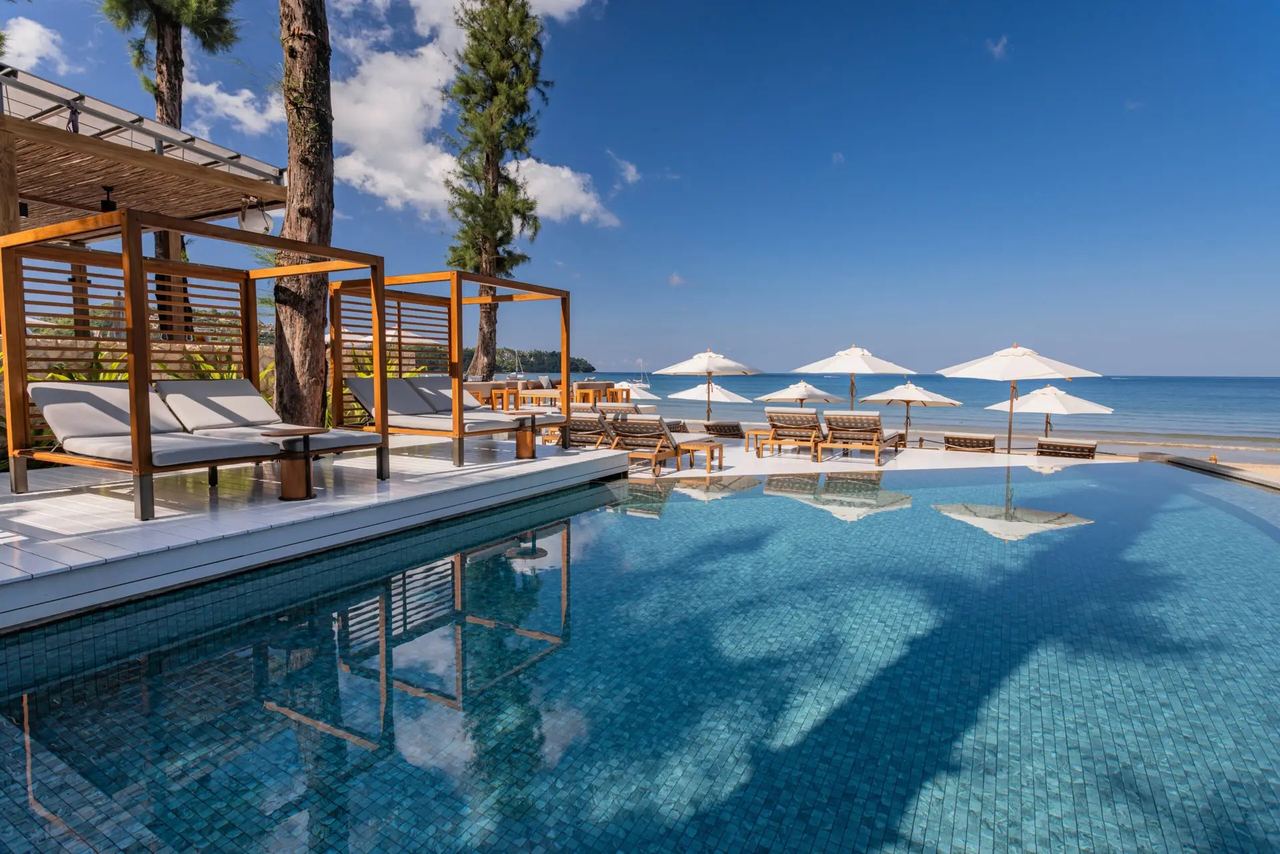 Cabanas and the pool at Catch Beach Club