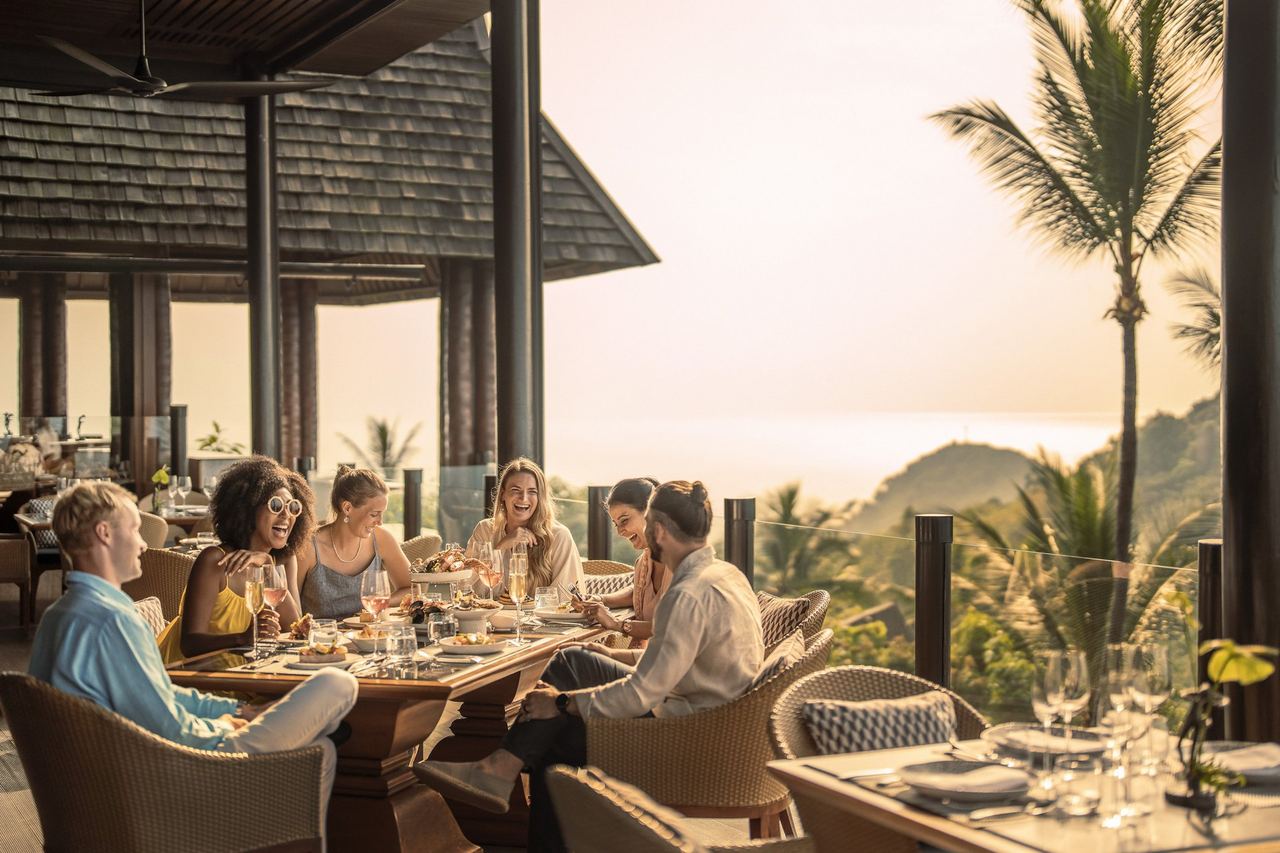 Lunch on the open terrace of a restaurant at Four Seasons Resort Koh Samui